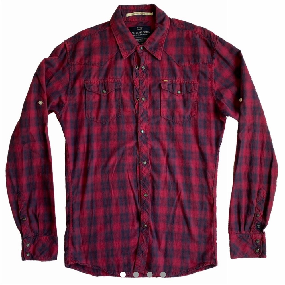 Scotch and Soda Mens Red and Black Plaid Button Up (size large)